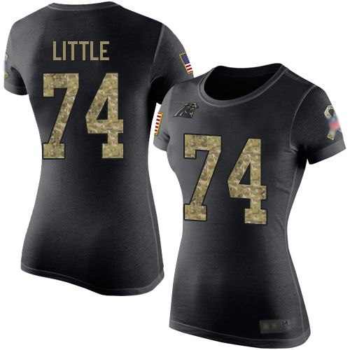 Carolina Panthers Black Camo Women Greg Little Salute to Service NFL Football #74 T Shirt